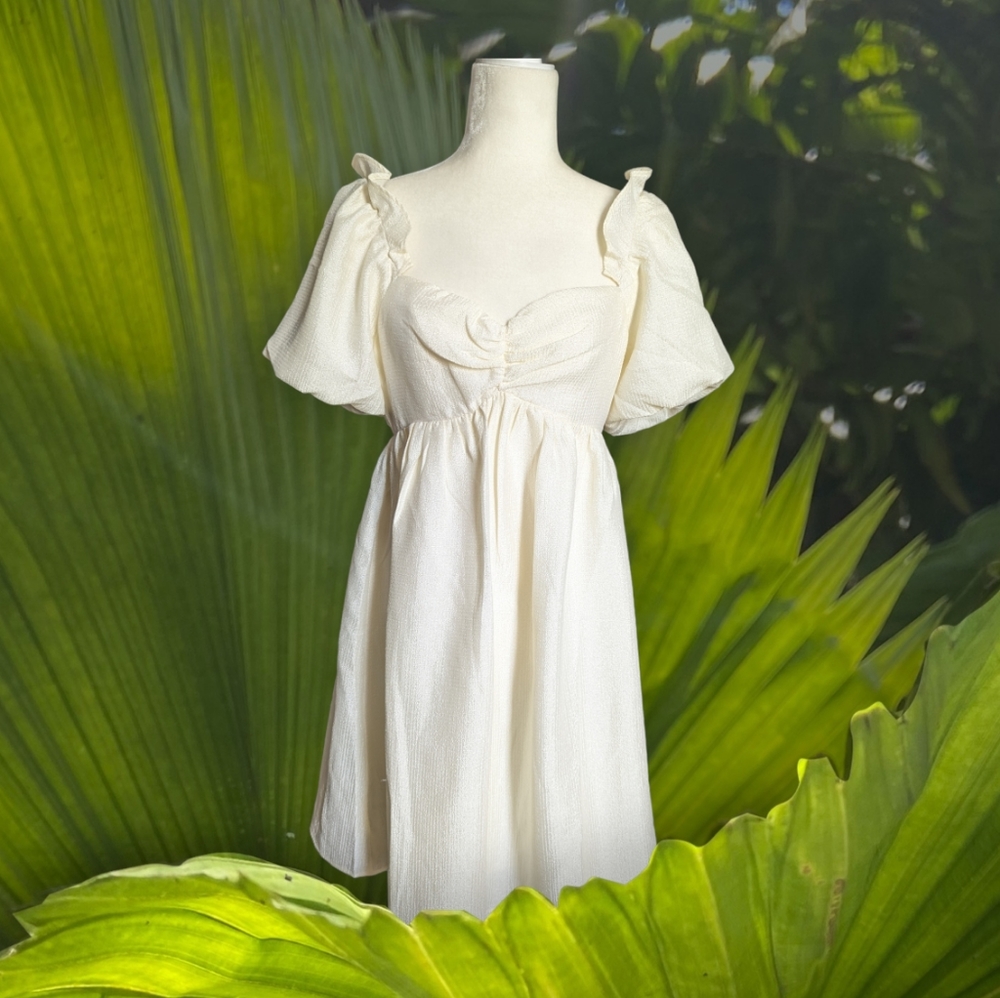 English Factory Keep On Wishing Puff Balloon Short Sleeve Dress medium ivory